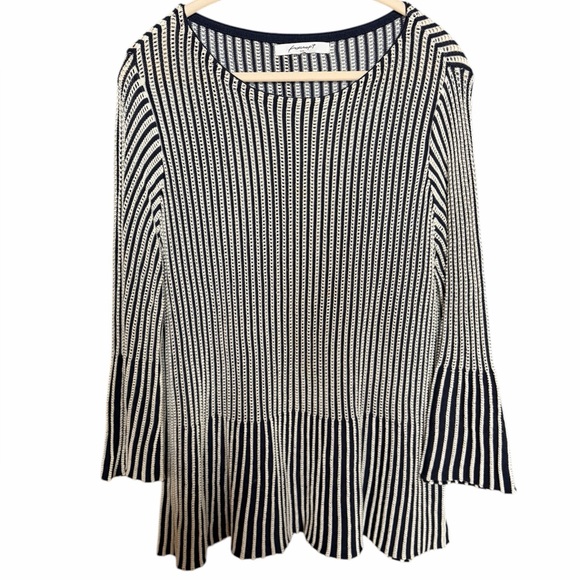 Foxcroft Tops - Foxcroft Navy and White Striped Knit Peplum Sweater